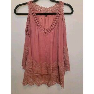 Buckle Black Womens Cold Shoulder Top Crochet Detail Boho Size Small
